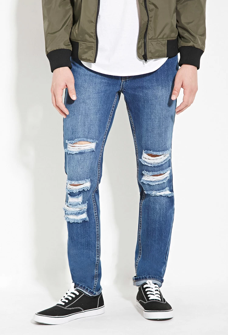 Forever 21 Distressed Slim-Fit Ripped Denim Jeans