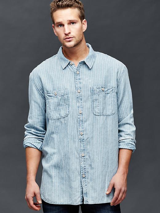 Gap 1969 Iconic Stripe Denim Worker Shirt