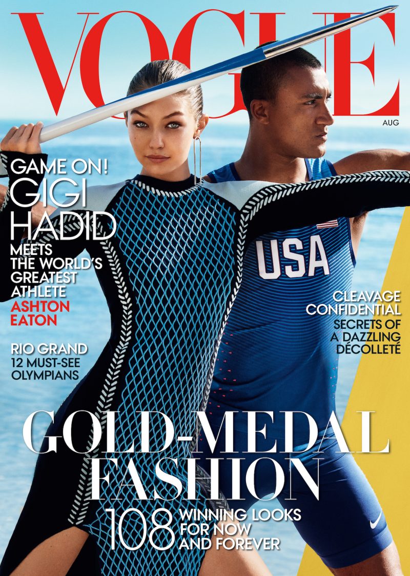 Gigi Hadid and Olympian athlete Ashton Eaton cover the August 2016 issue of Vogue. » Men in Vogue: Men Who Covered American Vogue Gigi Hadid and Olympian athlete Ashton Eaton cover the August 2016 issue of Vogue.