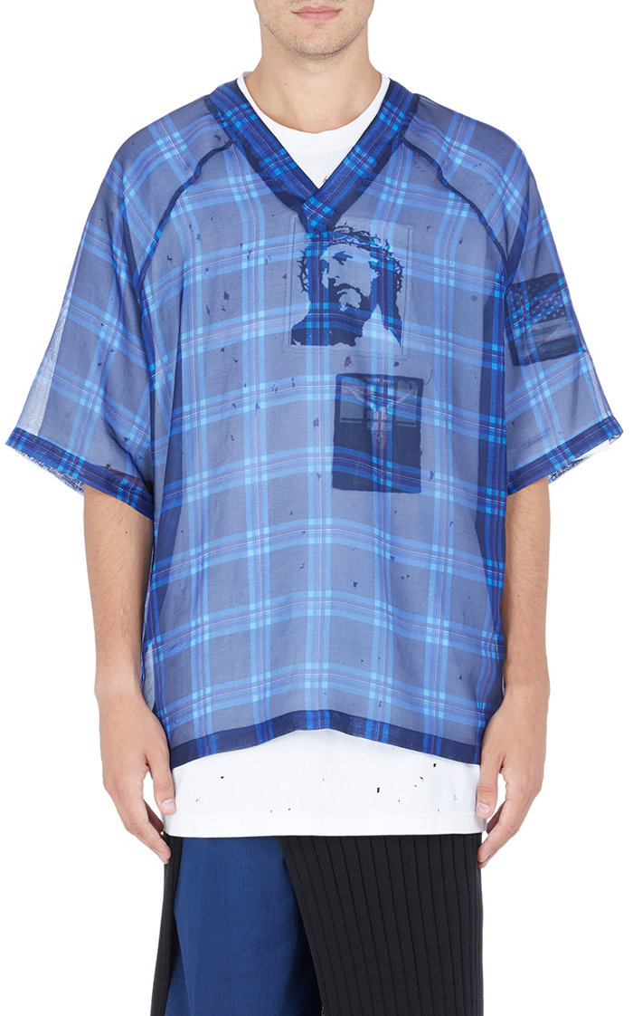 Givenchy Plaid Chiffon V-Neck