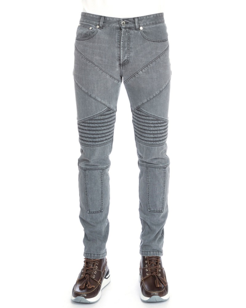 Givenchy Slim-Fit Moto Denim Jeans in Grey