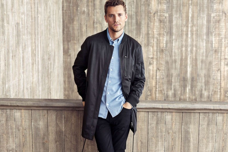 George Barnett sports a denim shirt with a long pilot jacket from H&M.