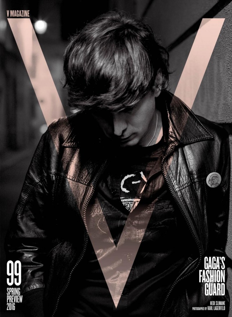 Hedi Slimane covers V magazine photographed by Karl Lagerfeld.