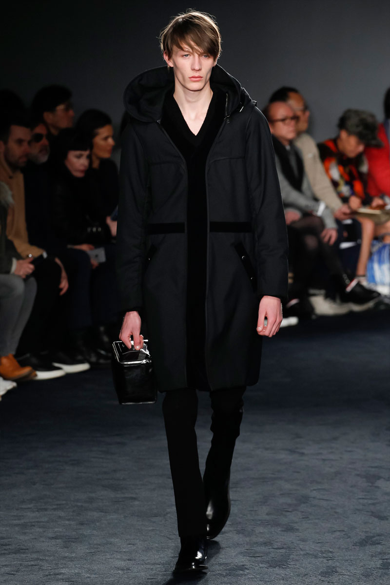 Black on black sets a somber tone for Jil Sander's fall-winter 2016 men's collection.