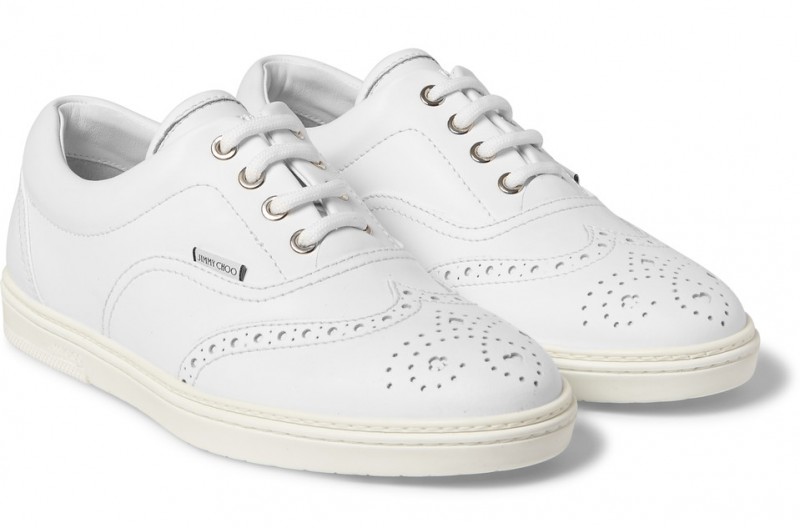 Jimmy Choo White Leather Wingtip Sneakers