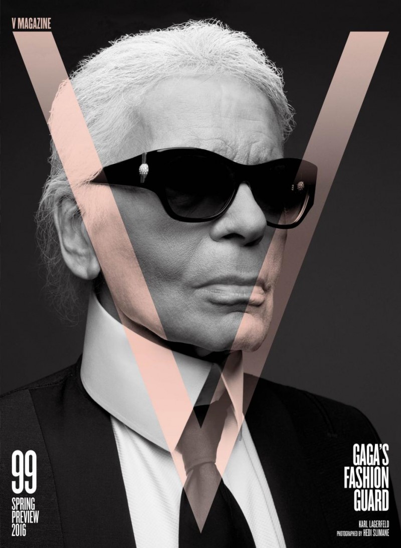 Karl Lagerfeld covers V magazine photographed by Hedi Slimane.