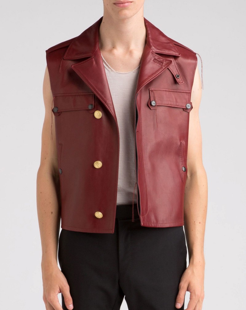 Lanvin Sleeveless Leather Biker Jacket in Red