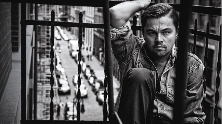 Leonardo DiCaprio wears a denim shirt as he poses for the pages of Rolling Stone.