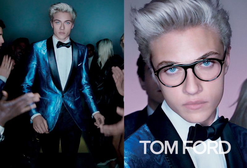 Donning glasses, Lucky Blue Smith is dashing in a Tom Ford tuxedo for the designer's spring-summer 2016 campaign.