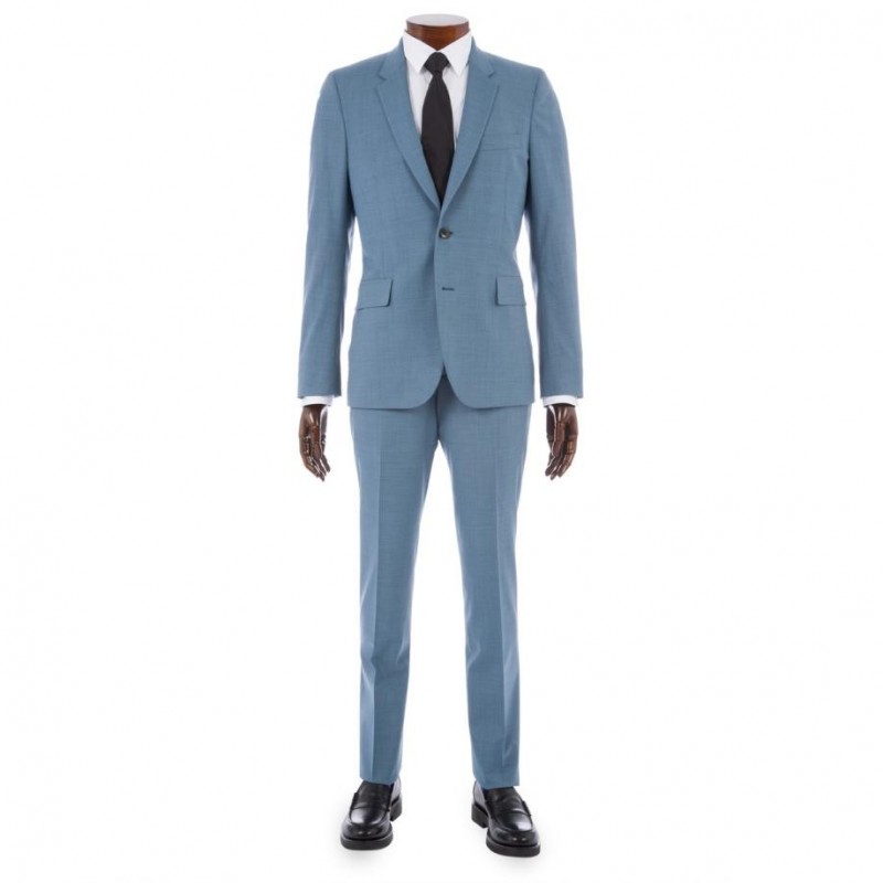 Paul Smith Soho Tailored Fit Sky Blue Crosshatch Wool Blend Suit