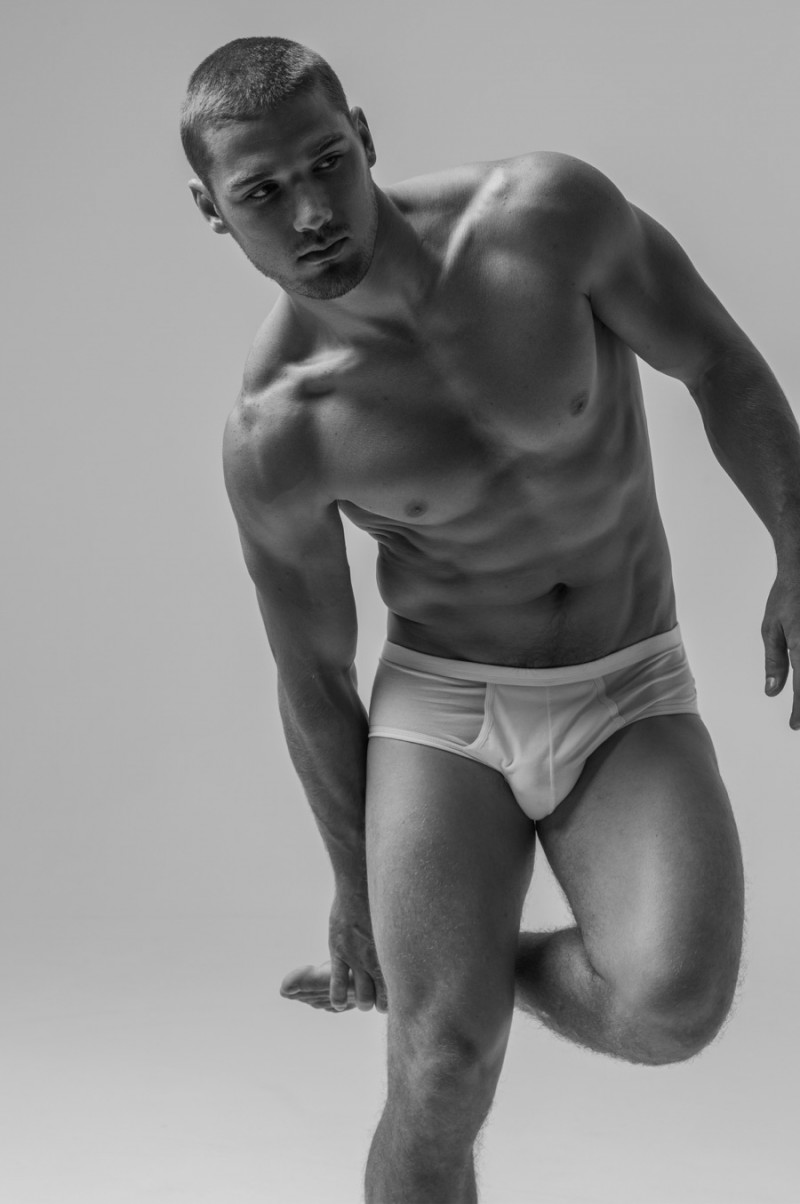 Kerry Degman models Ron Dorff underwear.
