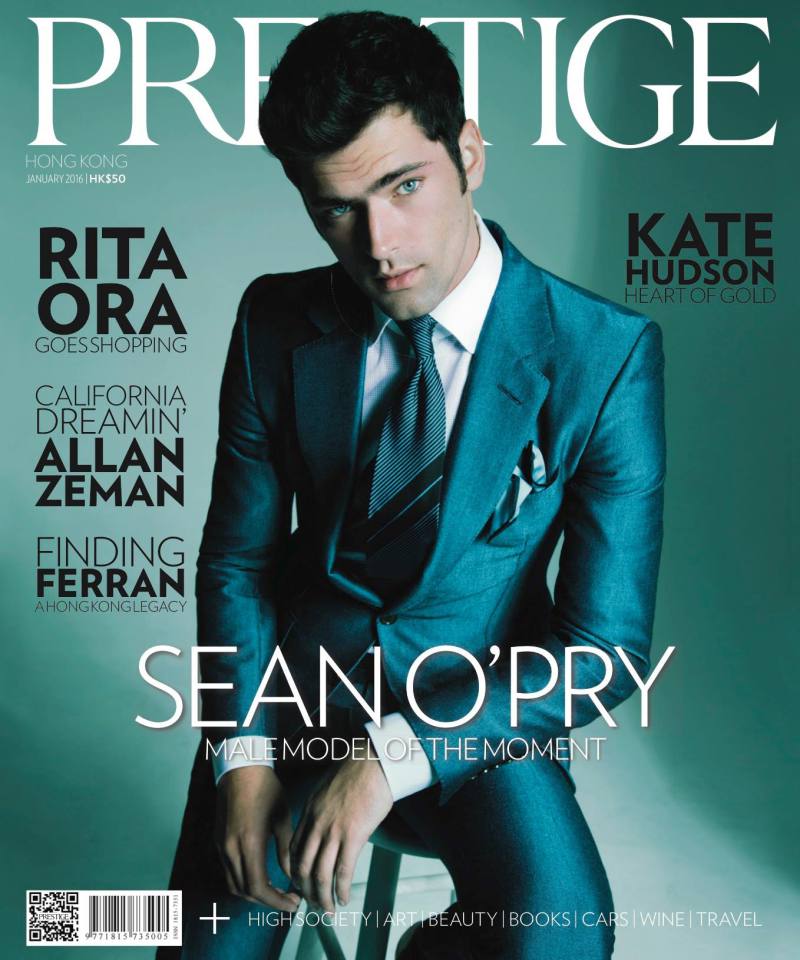 Sean O'Pry covers the January 2016 issue of Prestige Hong Kong.