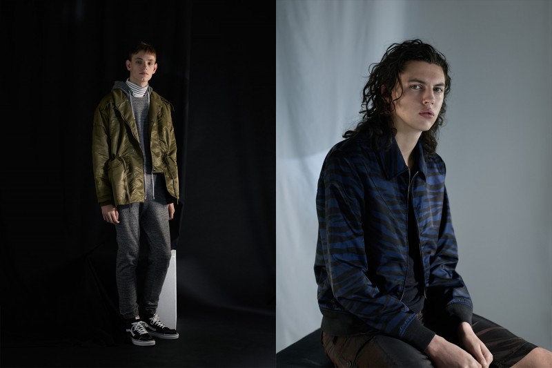 Urban Explorer | From left: BLACKMEANS quilted shell jacket, MAGIC STICK striped turtleneck, MAISON MARGIELA cotton hoody and trousers, VANS trainers; COACH camouflage bomber - coming soon, DRIES VAN NOTEN mesh vest and cargo shorts