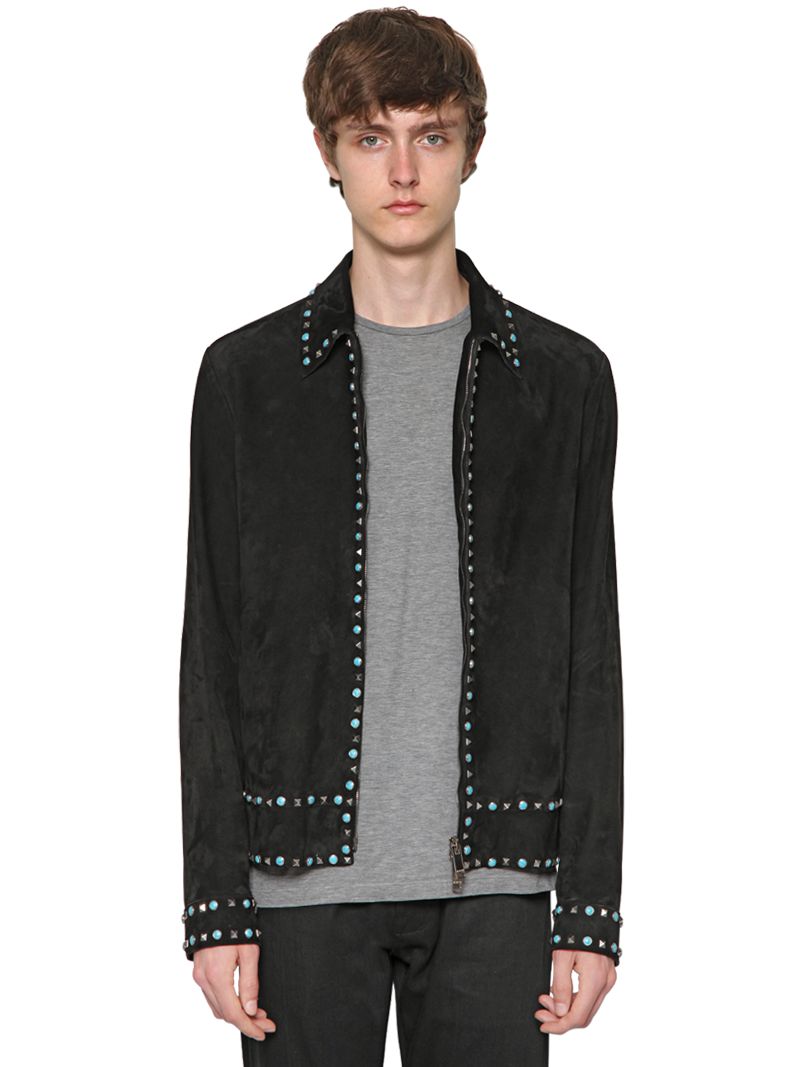 Valentino Studded Beaded Suede Shirt Jacket