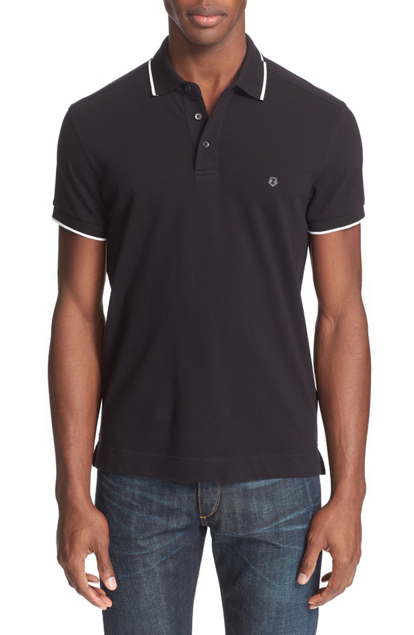 Z Zegna Broken Stripe Tipped Polo