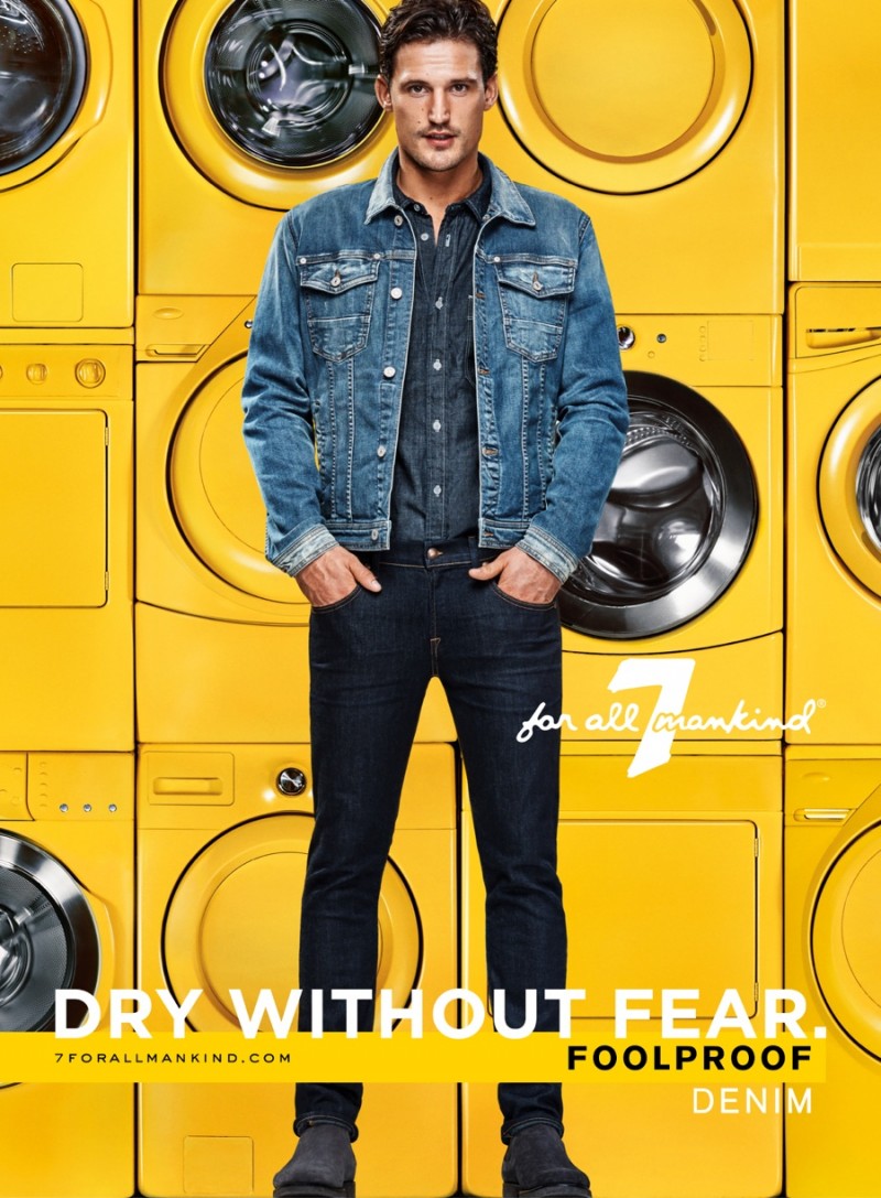 7 For All Mankind's FOOLPROOF denim is front and center for the brand's latest campaign with model Sam Webb.