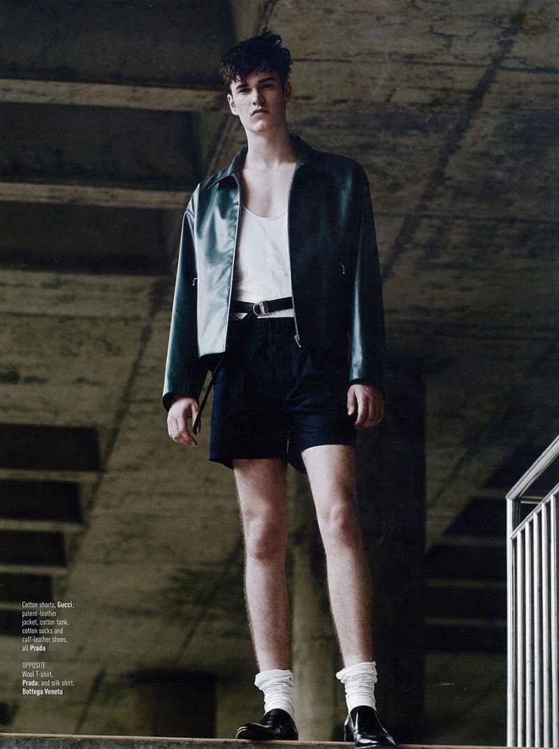 Charles Markham wears Prada spring 2016 fashions for August Man.