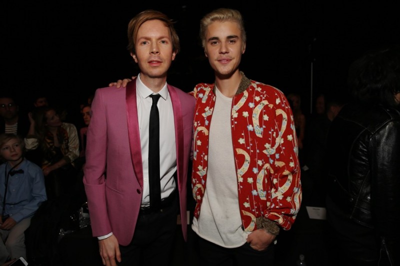 Beck and Justin Bieber at Saint Laurent's fall-winter 2016 show in Los Angeles, California.