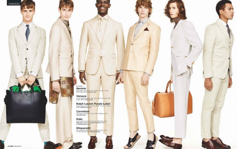 Suits go neutral with sharp men's numbers from Ralph Lauren Purple Label, Versace, Corneliani and more.