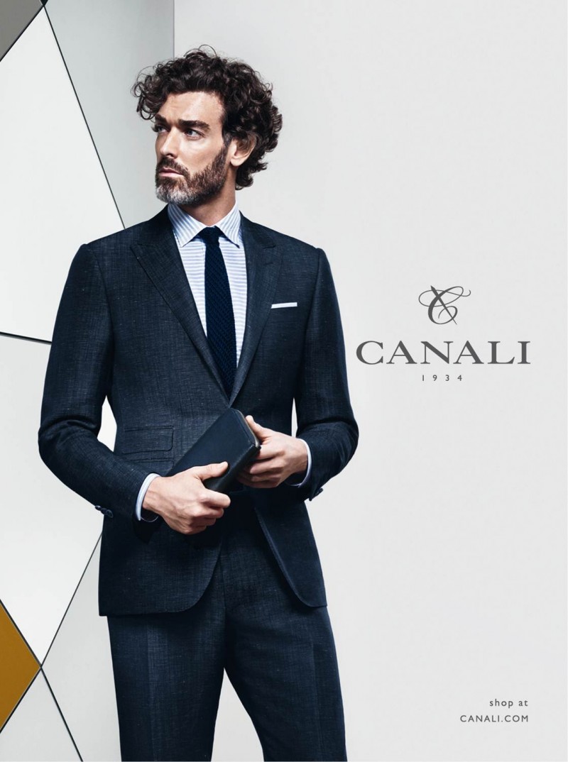 Model Richard Biedul dons a sharp suit for Canali 1934's spring-summer 2016 campaign.