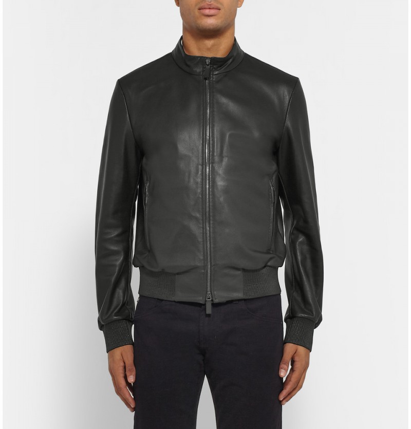 Canali Perforated Leather Bomber Jacket