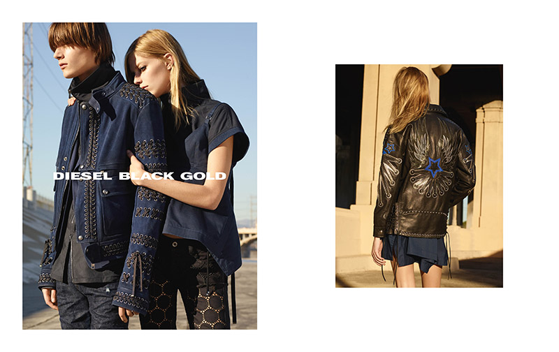 Models Timur Muharemovic and Lexi Boling for Diesel Black Gold spring-summer 2016 campaign.