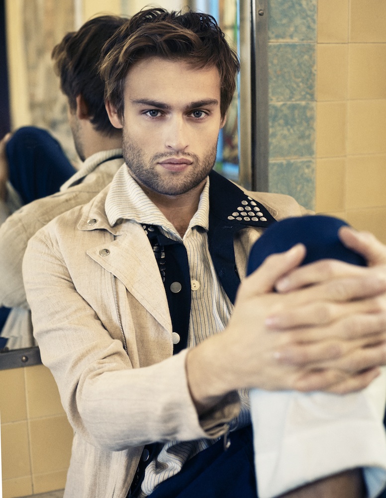 Douglas Booth wears shirt Levi's Vintage, vest Topman, jacket and pants Loewe.