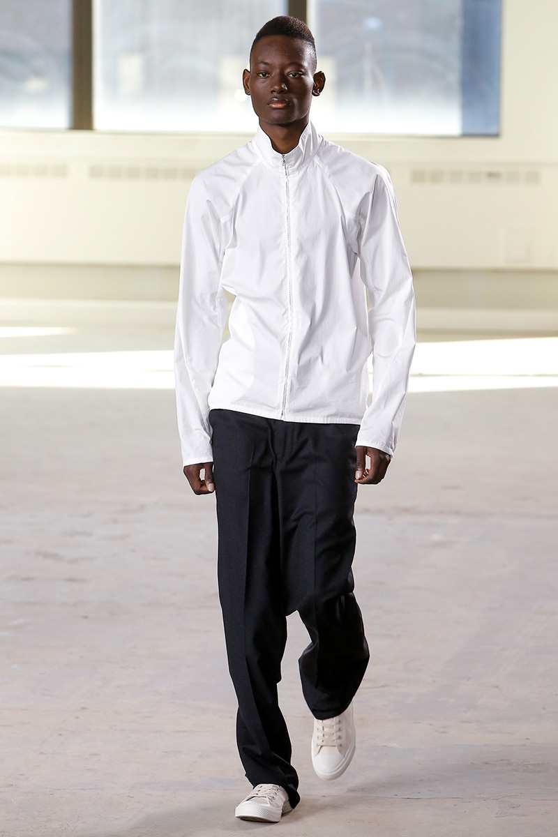 Duckie Brown reinterprets the white dress shirt as a lightweight jacket for fall.