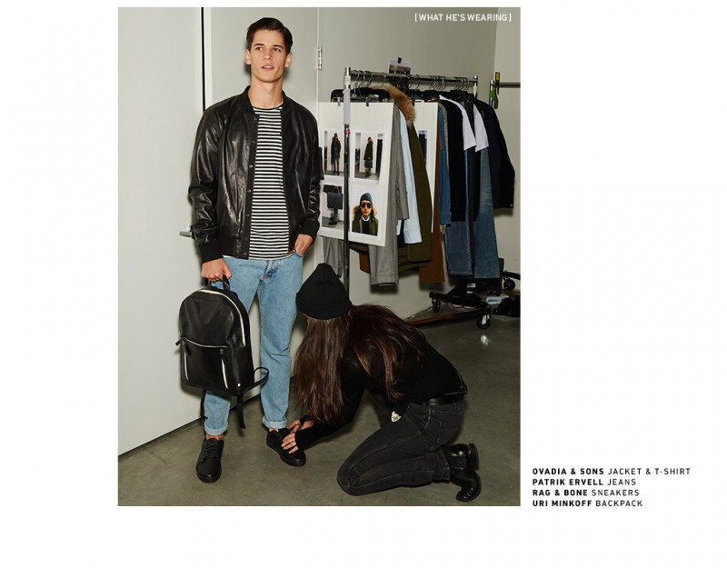 Nate Hill is styled in fashions from Ovadia & Sons, Patrik Ervell, Rag & Bone and Uri Minkoff.