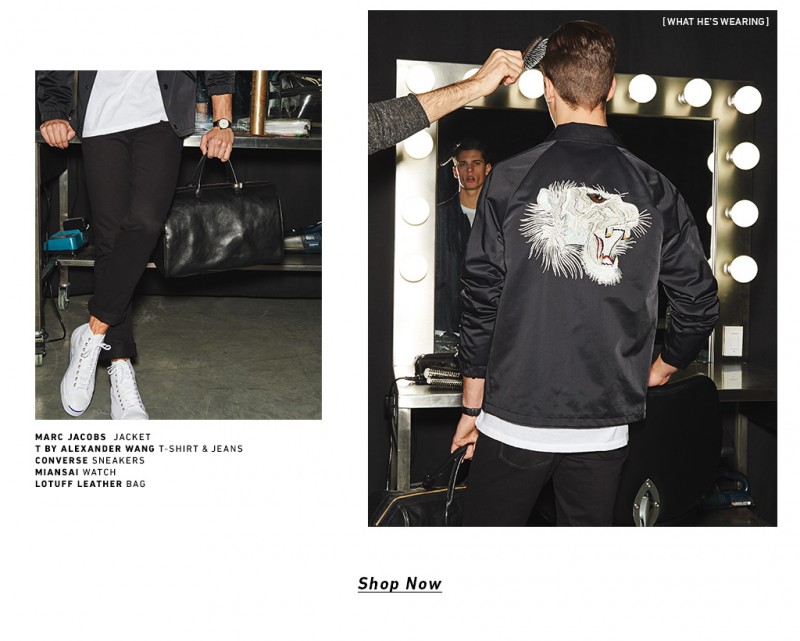 Nate Hill wears a Marc Jacobs jacket with T by Alexander Wang jeans.