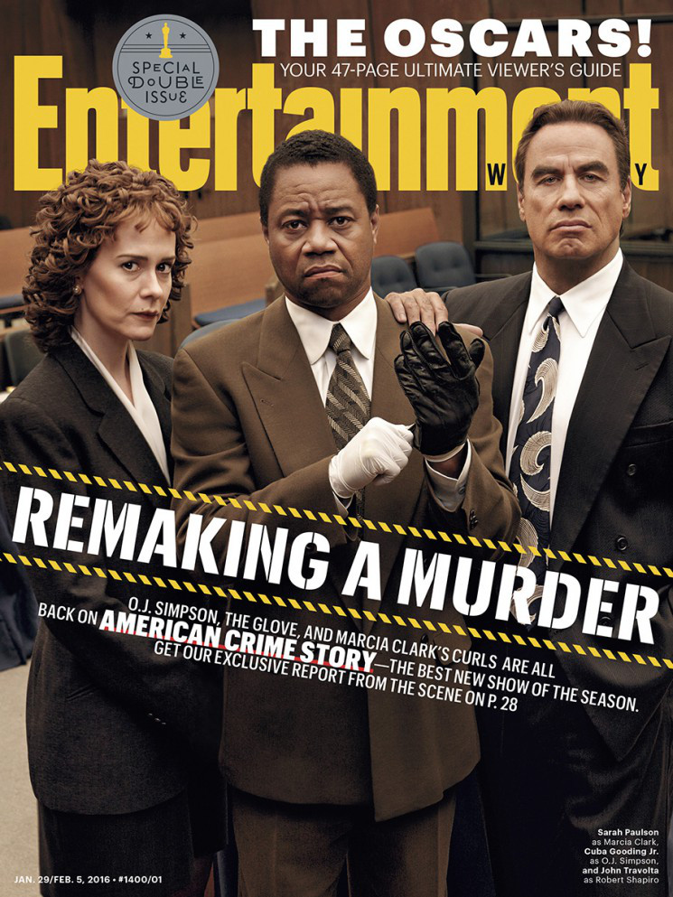 Sarah Paulson, Cuba Gooding Jr. and John Travolta are photographed in character for the cover of Entertainment Weekly.