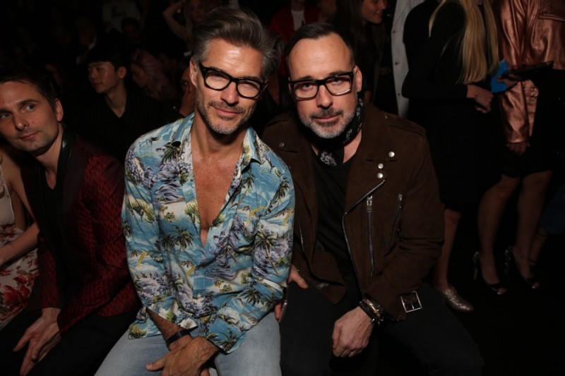 Eric Rutherford and David Furnish at Saint Laurent's fall-winter 2016 show in Los Angeles, California.