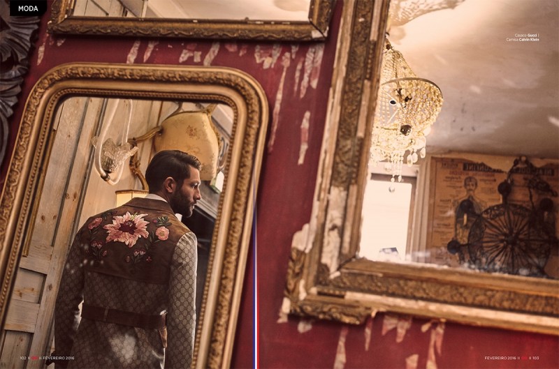 John Halls is pictured in an embroidered coat from Italian fashion house Gucci. » GQ Brasil: John Halls Dons Designer Spring Fashions John Halls is pictured in an embroidered coat from Italian fashion house Gucci.