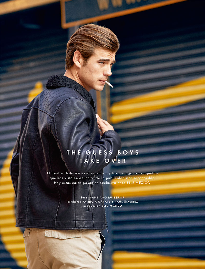 Matt Trethe plays it cool in a GUESS leather jacket for the pages of Elle Man Mexico.