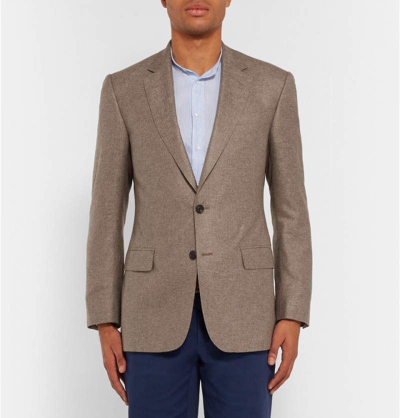 Gieves & Hawkes Brown Slim-Fit Silk Cashmere Blazer