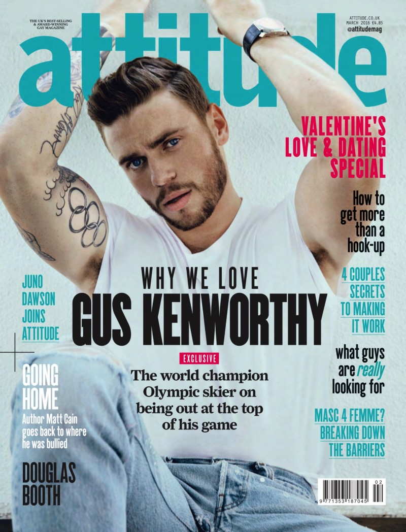 Gus Kenworthy covers the March 2016 issue of Attitude magazine.
