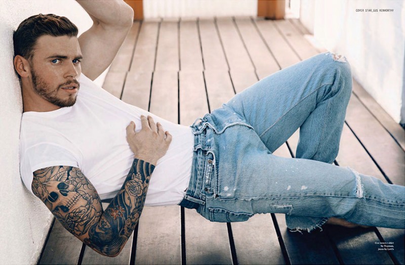 Gus Kenworthy embraces the essentials in a t-shirt and ripped denim jeans combo for Attitude magazine.