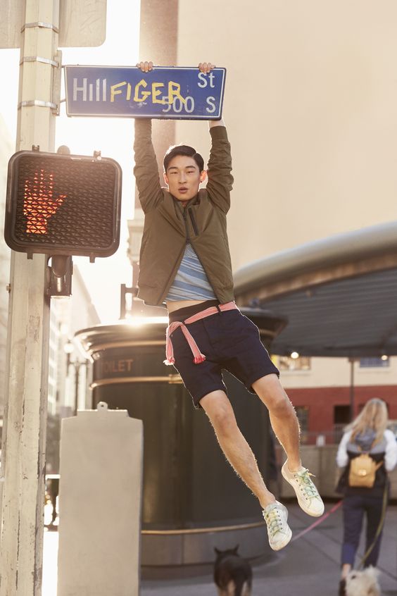 Sang Woo Kim hangs high for Hilfiger Denim.