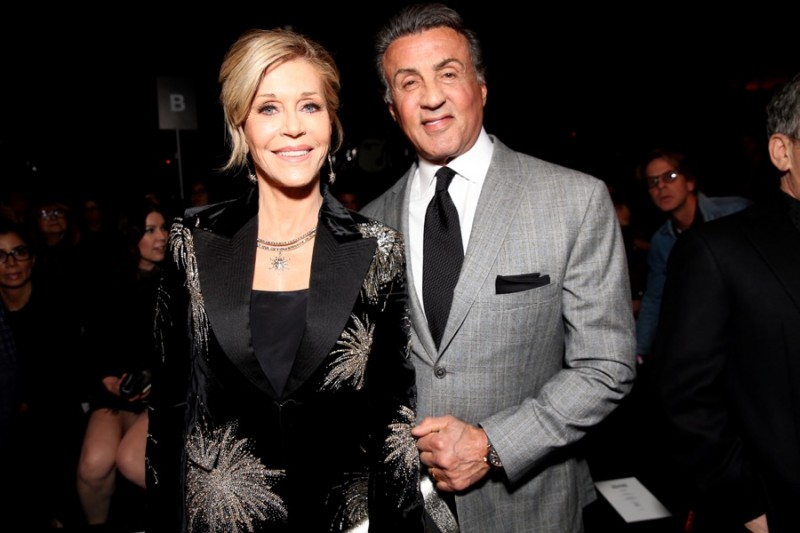 Jane Fonda and Sylvester Stallone at Saint Laurent's fall-winter 2016 show in Los Angeles, California.