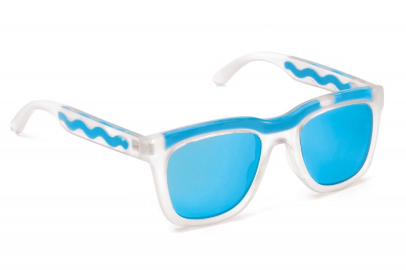 Jeremy Scott x Italia Independent Matte Transparent Sunglasses in Turquoise. 