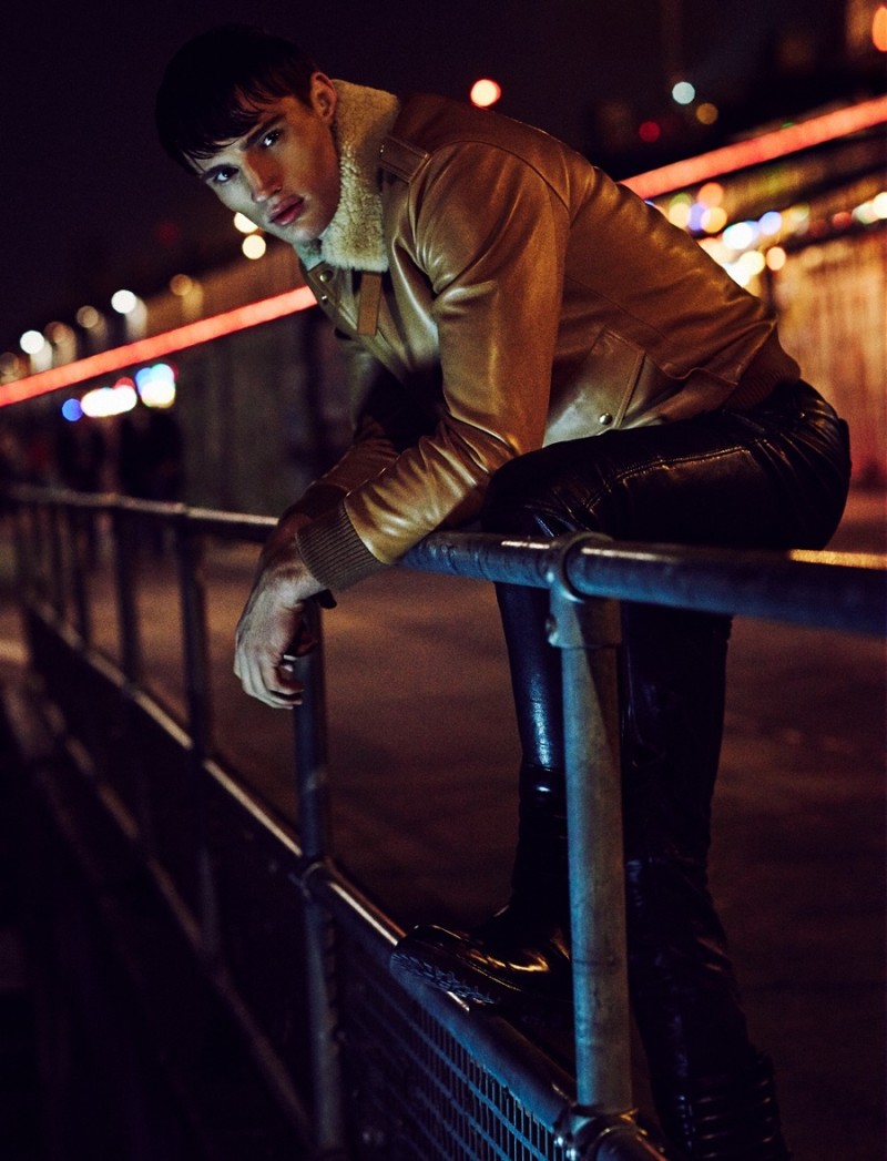 Julian Schneyder doubles down in leather, wearing pieces from Loewe and Diesel Black Gold.