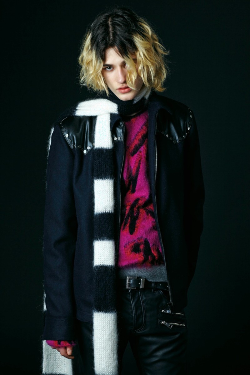 Just Cavalli champions the long striped scarf for its pre-fall 2016 men's collection.