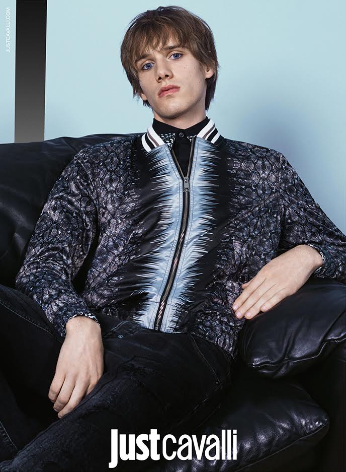 Louis Bauvir models a patterned bomber jacket for Just Cavalli's spring-summer 2016 campaign.