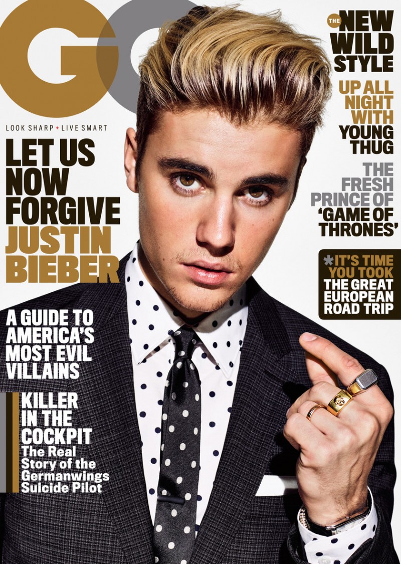 Justin Bieber covers the March 2016 issue of GQ in Burberry.