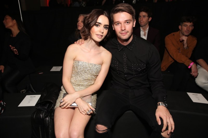 Lily Collins and Patrick Schwarzenegger at Saint Laurent's fall-winter 2016 show in Los Angeles, California.