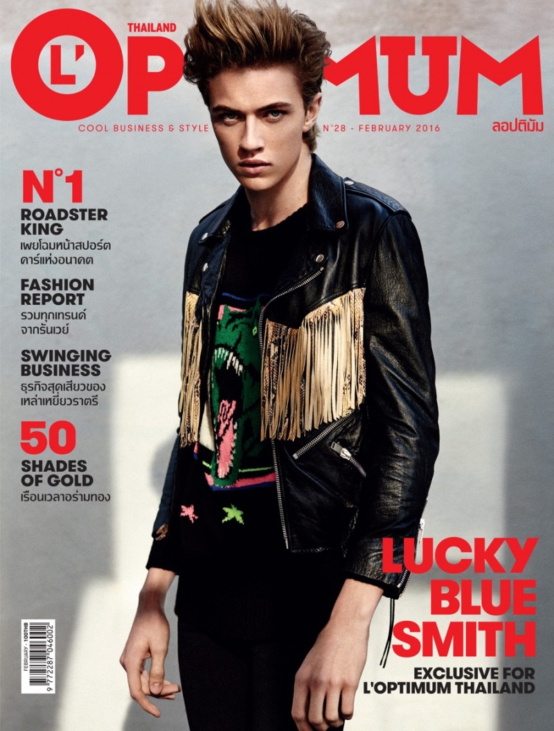 Lucky Blue Smith covers the February 2016 issue of L'Optimum Thailand in a spring look from Saint Laurent.