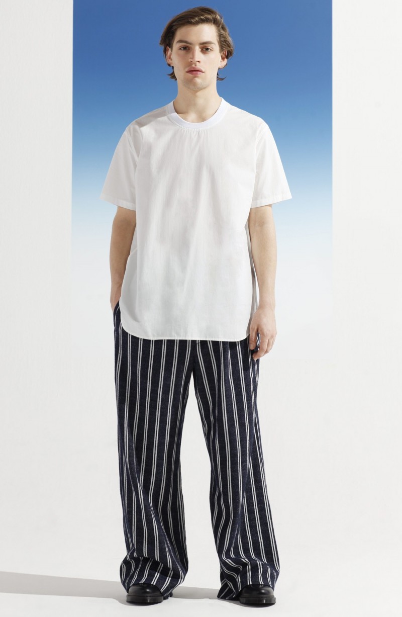Maiden Noir Broadcloth Short-Sleeve T-Shirt with Xander Zhou Striped Lounge Pants