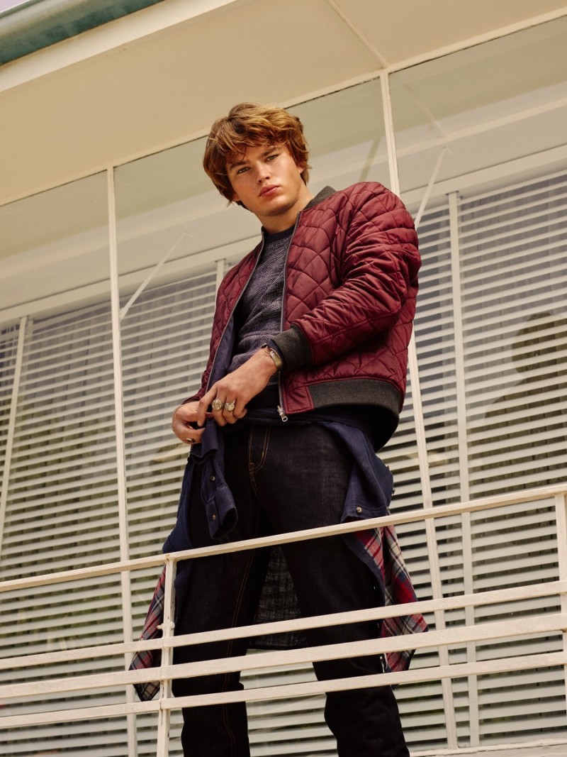 Jordan Barrett sports a quilted jacket for Marcs' fall-winter 2016 campaign.