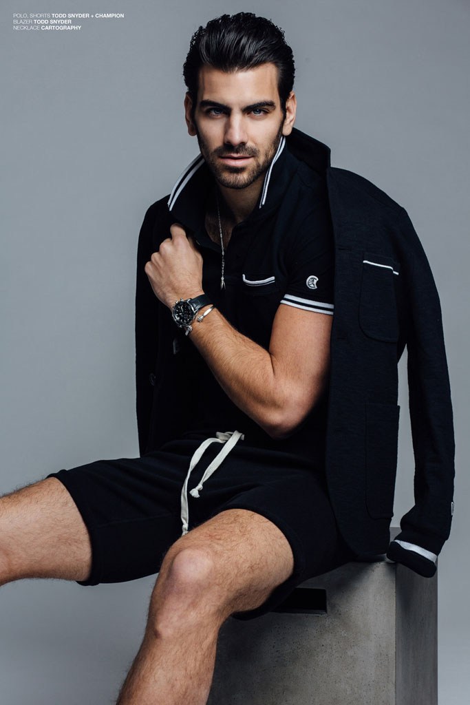Nyle DiMarco goes sporty in a black look from Todd Snyder.