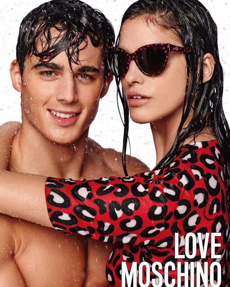 Models Pietro Boselli and Alejandra Alonso star in Love Moschino's spring-summer 2016 campaign.